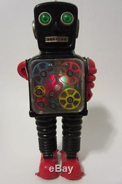 RARE Vtg 1960's WHEEL-A-GEAR Taiyo Japan Blink ROBOT Battery Space Tin Toy WORKS