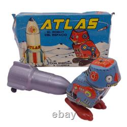 Rare Vintage 1965 ATLAS V2 Rocket & Robot Wind-Up Space Tin Toy in Box Argentina