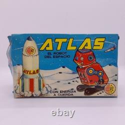 Rare Vintage 1965 ATLAS V2 Rocket & Robot Wind-Up Space Tin Toy in Box Argentina