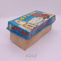 Rare Vintage 1965 ATLAS V2 Rocket & Robot Wind-Up Space Tin Toy in Box Argentina