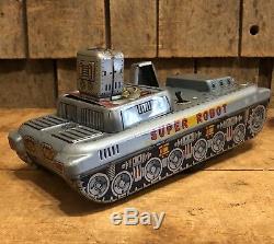 Rare Vintage 50s SUPER ROBOT Tin Space Tank Friction Toy SH Made In Japan