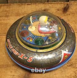 Rare Vintage 60s SPACE SHIP X-5 Tin And & Plastic Battery Operated Japan Toy