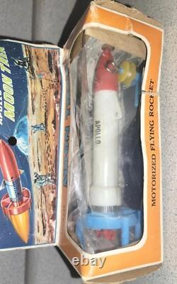 Rare Vintage 7 Apollo Rocket Moon Trek Motorized Flying Rocket toy, Hong Kong