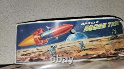 Rare Vintage 7 Apollo Rocket Moon Trek Motorized Flying Rocket toy, Hong Kong