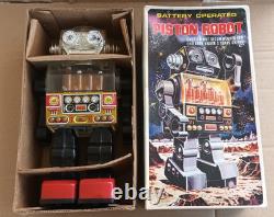 Rare Vintage Battery Operated Piston Robot with Box SJM Taiwan 1970s Space Toy