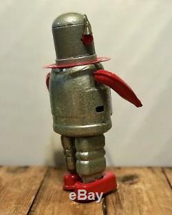 Rare Vintage MC Space Astronaut Spaceman Metal Tin Windup Robot Litho Toy HTF EC