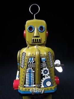 Rare Vintage Olive Sparky Robot Yoshiya Japan Tin Lithograph Mechanical Wind-up