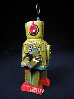 Rare Vintage Olive Sparky Robot Yoshiya Japan Tin Lithograph Mechanical Wind-up