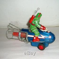 Rare Vtg. 1950's Japan K. O. Friction Space Mobile X-15 Astronaut On Rocket Tin Toy