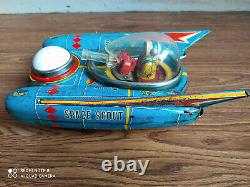 Rare vintage battery powered SPACE SCOUT tin Space toy of 60's made in Japan