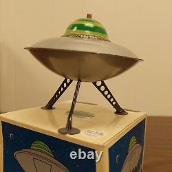 Restoration Hardware UFO Flying Saucer Tin Toy Retractable Landing Gear Vintage