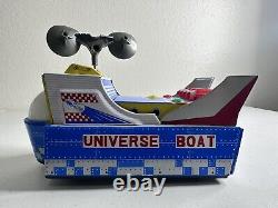 Retro Universe Boat Space Ship Vintage Tin Toy, Battery-Op, Lights & Sounds