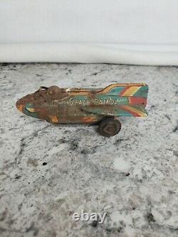 SPACE PATROL vtg Tin Toy wind up Asashi Toy JAPAN Space ship Rocket Airplane