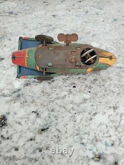 SPACE PATROL vtg Tin Toy wind up Asashi Toy JAPAN Space ship Rocket Airplane