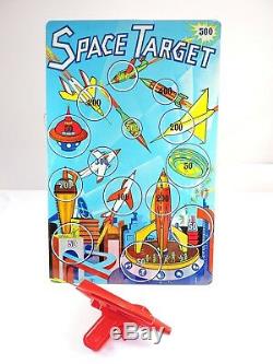 SPACE TARGET gun game SUPERIOR Toy No. 30 vintage 1950s tin Lithographed rocket