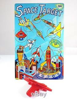 SPACE TARGET gun game SUPERIOR Toy No. 30 vintage 1950s tin Lithographed rocket