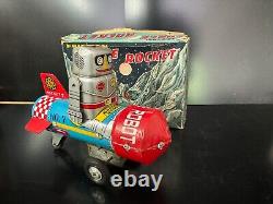 SY YONAYA Japan tin vintage Friction Space Rocket ROBOT with box. Excellent