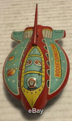 Scarce Vintage 1950s Kokyu Tin Litho Rocket Space Ship Saucer Friction Toy