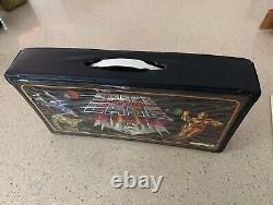 Sears space case figurine holder with 11 vintage action figures from 70's and 80's