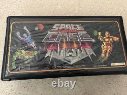 Sears space case figurine holder with 11 vintage action figures from 70's and 80's