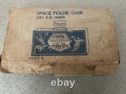 Sears space case figurine holder with 11 vintage action figures from 70's and 80's