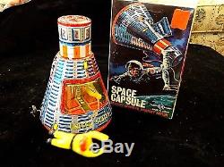 Space Capsule U. S. A. Mystery action tin battery operated toy & Box Japan vintage