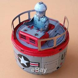 Space FLYING JEEP USAF b/o vintage tin toy JAPAN working + box