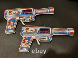 Space Gun Pistol x2 pcs Set Vintage Tin Toy Showa Retro Rare