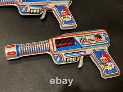 Space Gun Pistol x2 pcs Set Vintage Tin Toy Showa Retro Rare