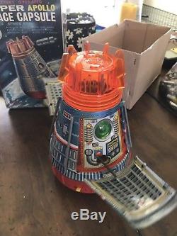 Super Apollo Space Capsule S. H Tin Toy Very Rare Vintage Battery-Operated