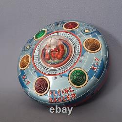 Toy Tin Space Ship Flying Saucers X-7 To Drums Vintage 1960