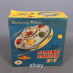 Toy Tin Space Ship Flying Saucers X-7 To Drums Vintage 1960