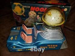 VINTAGE 1950's LINE MAR MOON CAR SPACE SHIP WITH ORIGINAL BOX WORKING