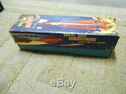 VINTAGE ALPS SPACE SHIP DISCOVERER FRICTION WithSPARKS TIN TOY ROCKET IN BOX-JAPAN