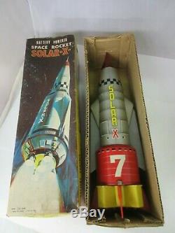 VINTAGE BATTERY POWER SPACE ROCKET SOLAR-X JAPAN TOY WithORIG BOX 977