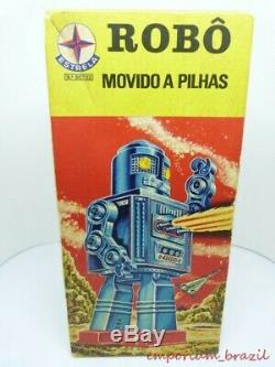 VINTAGE BRAZIL 1968 ROBOT ESTRELA TIN TOY RARE With BOX SPACE NAVY SHIP TOYS