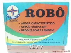 VINTAGE BRAZIL 1968 ROBOT ESTRELA TIN TOY RARE With BOX SPACE NAVY SHIP TOYS