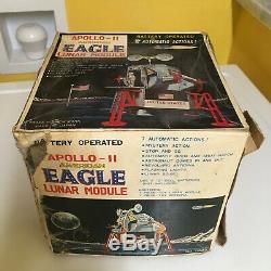 VINTAGE DAISHIN TIN B/O APOLLO-II AMERICAN EAGLE LUNAR MODULE 100% WORKING WithBOX