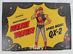VINTAGE REMCO WALKIE TALKIES SPACE MODEL QX-2 withSQUADRON MEMBER CARD! NEWithOSS