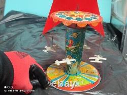 VINTAGE SPACE JET CAROUSEL WIND UP CLOCKWORK TOY 1960's AGATEX ROMANIA LEI WORKS