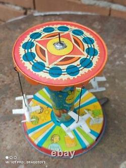 VINTAGE SPACE JET CAROUSEL WIND UP CLOCKWORK TOY 1960's AGATEX ROMANIA LEI WORKS