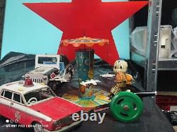 VINTAGE SPACE JET CAROUSEL WIND UP CLOCKWORK TOY 1960's AGATEX ROMANIA LEI WORKS