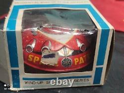 VINTAGE SPACE SHIP PATROL FLYING SAUSER T. T JAPAN WIND UP TOY 60s IN ORIG. BOX