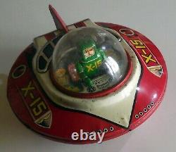 VINTAGE TIN TOY LITHO WIND UP SPACE SHIP X-15 KO MADE JAPAN 1960s ufo spaceman