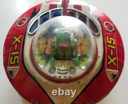 VINTAGE TIN TOY LITHO WIND UP SPACE SHIP X-15 KO MADE JAPAN 1960s ufo spaceman