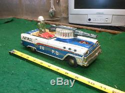VINTAGE TN NOMURA POLICE PATROL Japan Tin Toy with Box Car 50s 1960 Space Litho