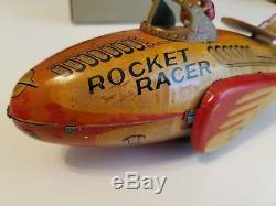 VINTAGE Toy Tin Litho Rocket Racer Masudaya Space Ship Super Sonic Speedster
