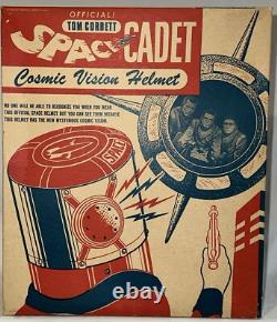 VTG 1950'S TOM CORBETT SPACE CADET COSMIC VISION HELMET TOY W OG BOX. No. S-12