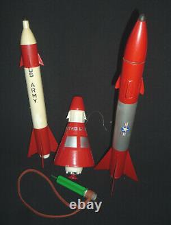 VTG 1950's Jet Age Flying Satellite Rockets Toy Lot withrubber band launcher RARE