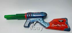 VTG KO Yoshiya Japan Space Ray Gun Tin Toy Double Barrel Pom Pom Action Friction